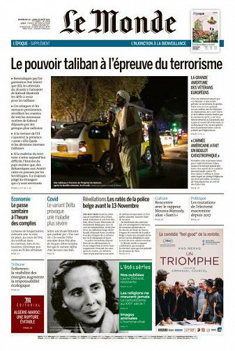 Le Monde du Dimanche 29 et Lundi 30 Août 2021