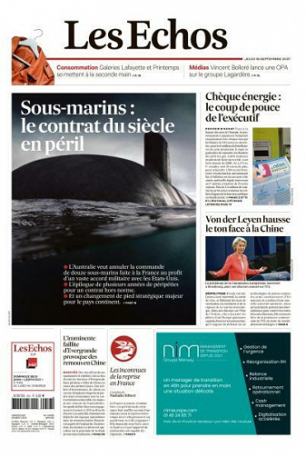 Les Echos du Jeudi 16 Septembre 2021