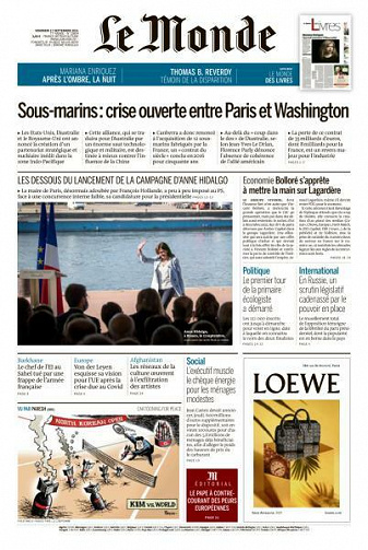 Le Monde du Vendredi 17 Septembre 2021