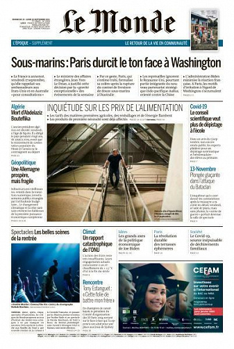 Le Monde du Dimanche 19 et Lundi 20 Septembre 2021