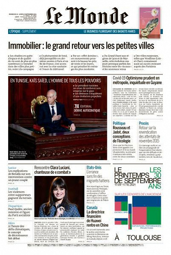 Le Monde du Dimanche 26 et Lundi 27 Septembre 2021