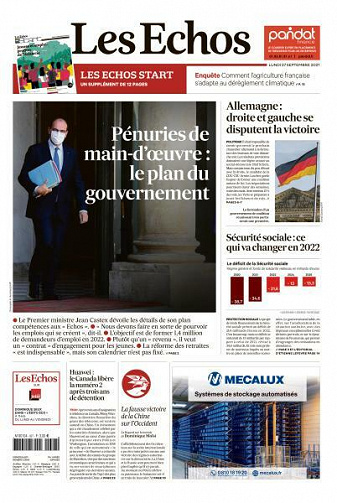 Les Echos du Lundi 27 Septembre 2021