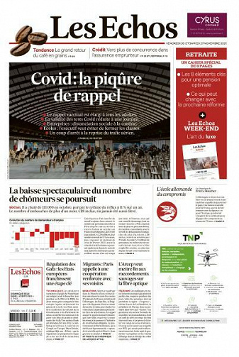 Les Echos du Vendredi 26 et Samedi 27 Novembre 2021