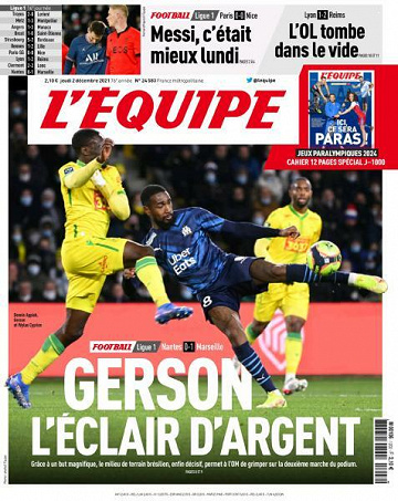 L’equipe du Jeudi 2 Décembre 2021
