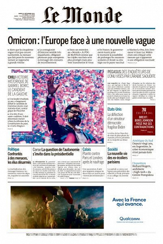 Le Monde du Mardi 21 Décembre 2021