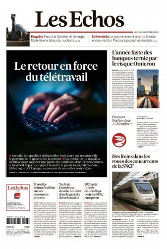Les Echos du Jeudi 23 Décembre 2021