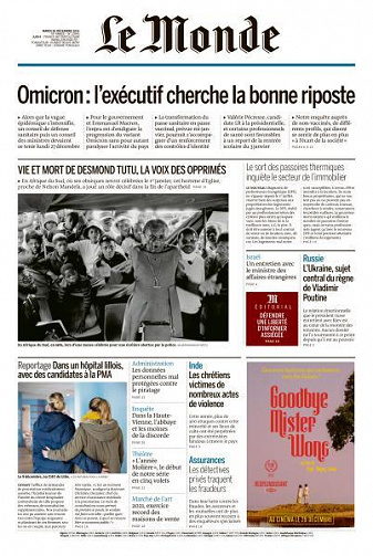 Le Monde du Mardi 28 Décembre 2021