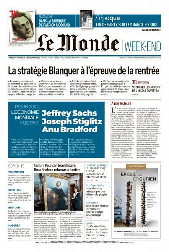 Le Monde du Samedi 1er et Lundi 3 Janvier 2022