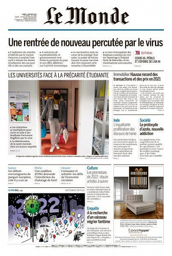 Le Monde du Mardi 4 Janvier 2022