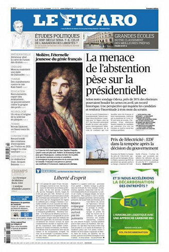 Le Figaro du Samedi 15 et Dimanche 16 Janvier 2022