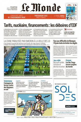Le Monde du Jeudi 20 Janvier 2022
