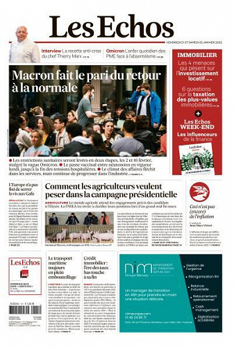 Les Echos du Vendredi 21 et Samedi 22 Janvier 2022