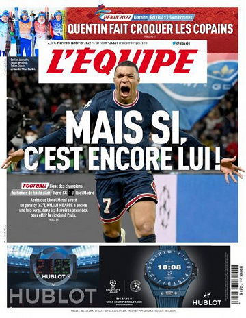 L’equipe du Mercredi 16 Février 2022