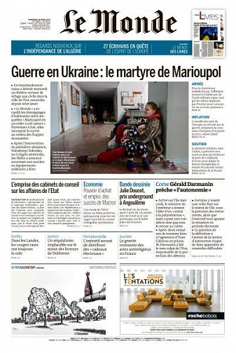 Le Monde du Vendredi 18 Mars 2022