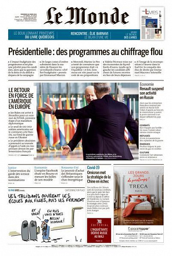 Le Monde du Vendredi 25 Mars 2022
