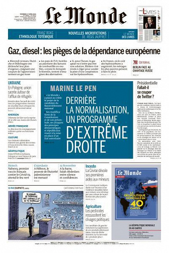 Le Monde du Vendredi 1er Avril 2022