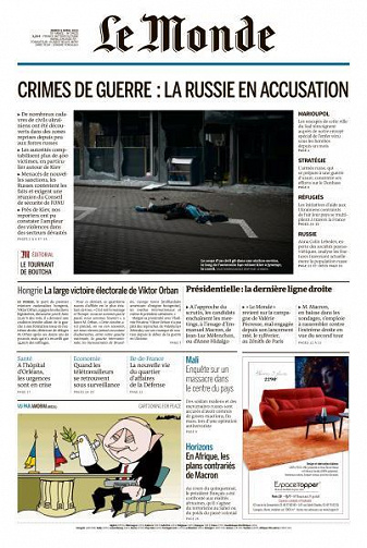 Le Monde du Mardi 5 Avril 2022