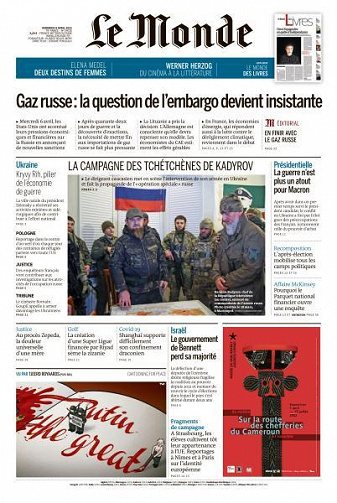 Le Monde du Vendredi 8 Avril 2022
