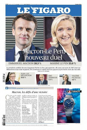 Le Figaro du Lundi 11 Avril 2022