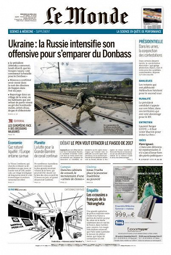 Le Monde du Mercredi 20 Avril 2022