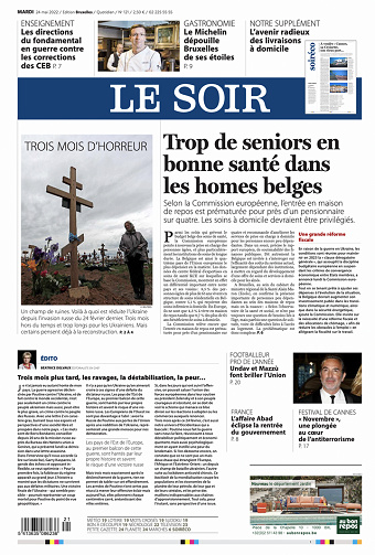 Journal Le Soir (Belge) du 24/05/2022