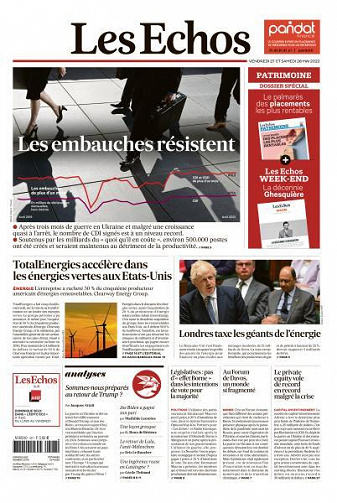 Les Echos du Vendredi 27 et Samedi 28 Mai 2022