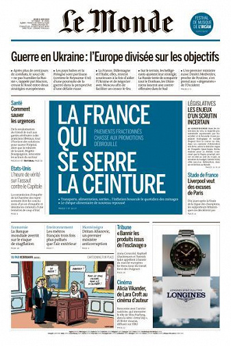 Le Monde du Jeudi 9 Juin 2022
