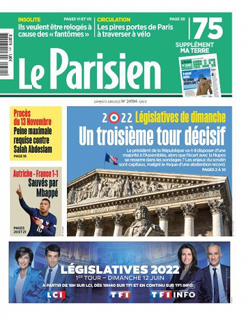 Le Parisien du Samedi 11 Juin 2022