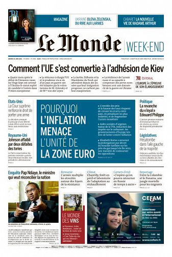 Le Monde du Samedi 25 Juin 2022