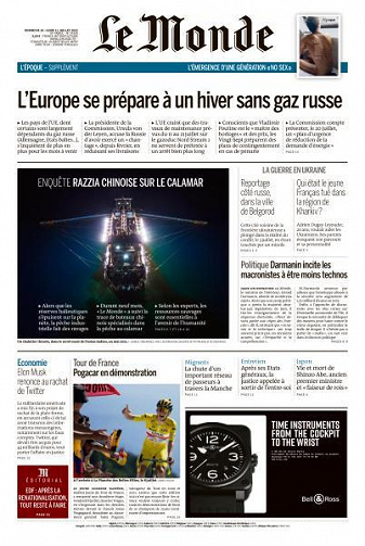 Le Monde du Dimanche 10 et Lundi 11 Juillet 2022