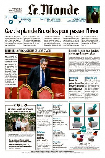 Le Monde du Vendredi 22 Juillet 2022
