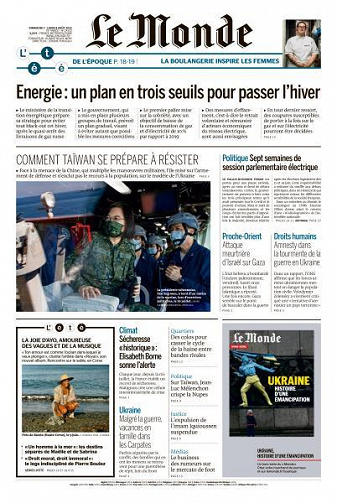 Le Monde du Dimanche 7 et Lundi 8 Août 2022