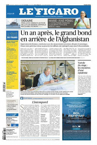 Le Figaro du Samedi 13 et Dimanche 14 Août 2022