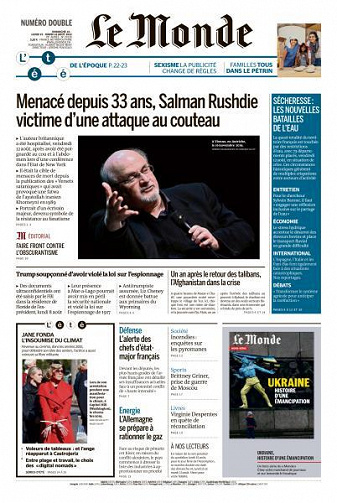 Le Monde du Dimanche 14 et Mardi 16 Août 2022