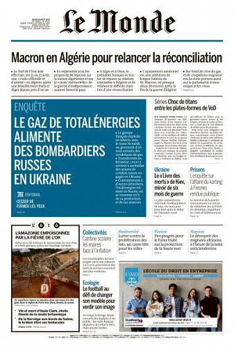 Le Monde du Jeudi 25 Août 2022