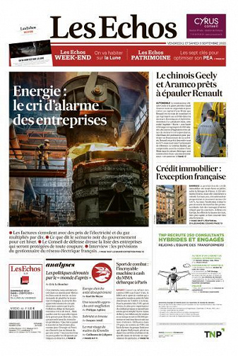 Les Echos du Vendredi 2 et Samedi 3 Septembre 2022