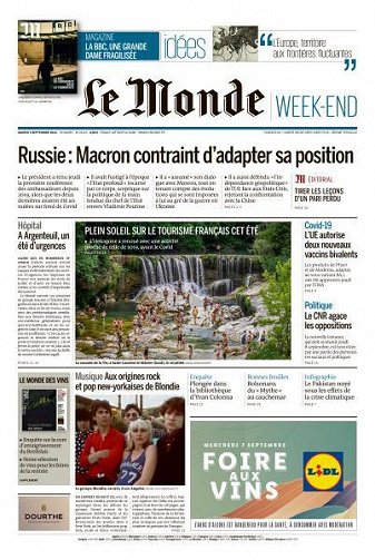 Le Monde du Samedi 3 Septembre 2022