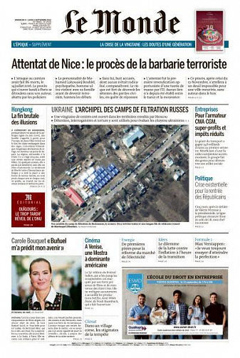 Le Monde du Dimanche 4 et Lundi 5 Septembre 2022
