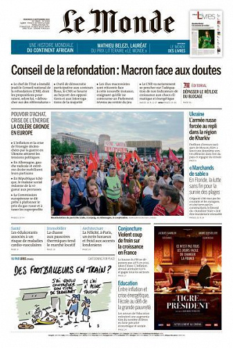 Le Monde du Vendredi 9 Septembre 2022