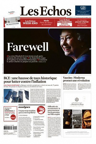Les Echos du Vendredi 9 et Samedi 10 Septembre 2022