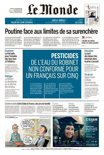 Le Monde du Vendredi 23 Septembre 2022