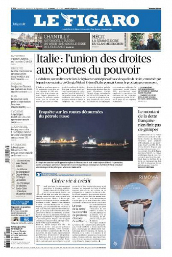Le Figaro du Samedi 24 et Dimanche 25 Septembre 2022
