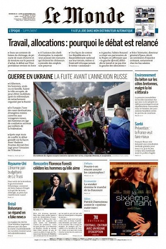 Le Monde du Dimanche 25 et Lundi 26 Septembre 2022