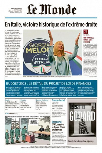 Le Monde du Mardi 27 Septembre 2022