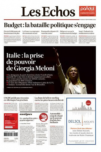 Les Echos du Mardi 27 Septembre 2022