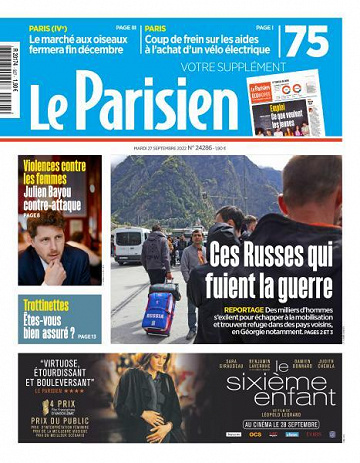 Le Parisien du Mardi 27 Septembre 2022