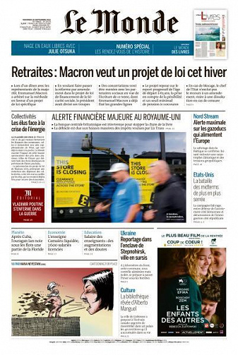 Le Monde du Vendredi 30 Septembre 2022