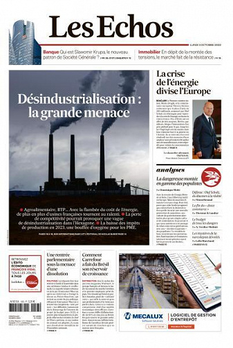 Les Echos du Lundi 3 Octobre 2022