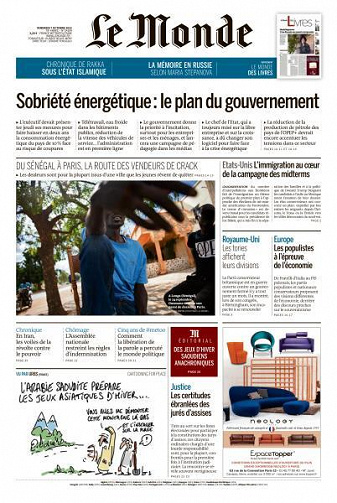 Le Monde du Vendredi 7 Octobre 2022