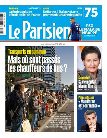 Le Parisien du Lundi 10 Octobre 2022